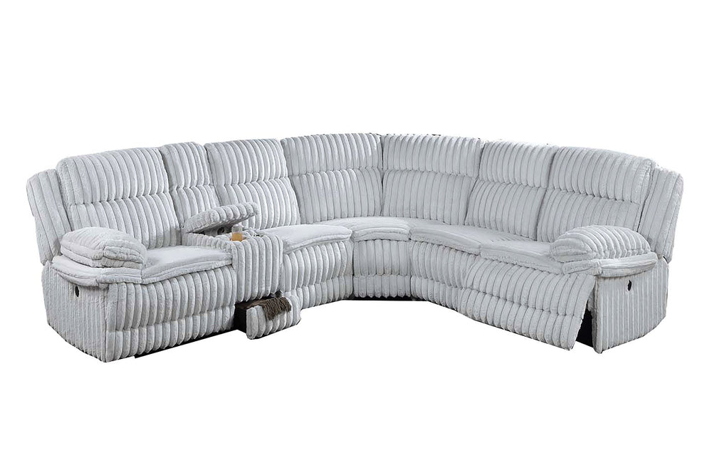 English Elm Light Light Gray Fur Corduroy U-Shaped Sectional Sofa with Console Cup Holders, Storage & Dual Recliners B011S01739