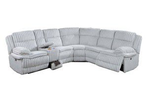 English Elm Light Light Gray Fur Corduroy U-Shaped Sectional Sofa with Console Cup Holders, Storage & Dual Recliners B011S01739