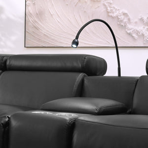 English Elm 5-seater Air Leather Power Reclining Sectional with Led Bluetooth Subwoofer and Lift Cabinet Black W1191S00121