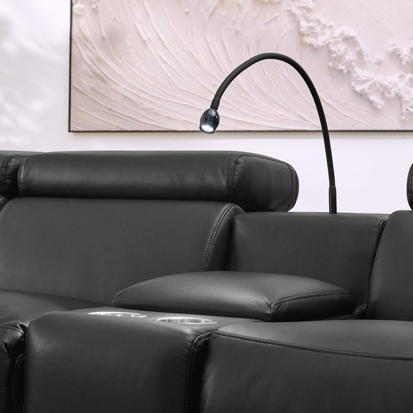 English Elm 5-seater Air Leather Power Reclining Sectional with Led Bluetooth Subwoofer and Lift Cabinet Black W1191S00121