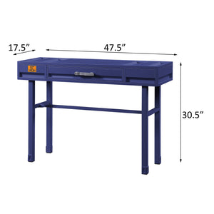 English Elm Blue Writing Desk Cargo-Style Industrial Workspace with Recessed Panel, Safety-Stop Drawer, Metal-Wood Finish B062P185678