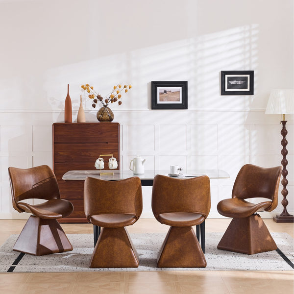 English Elm The Swivel Dining Chair with Hollow Cutout Back Faux Leather Hardwood Frame Modern Brown W3612P436512