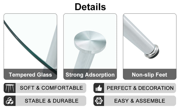 English Elm Table And Chair Set - Modern 38.6" Round Glass Dining Table With 4 Stylish White Pu Chairs, Silver Legs W1151S03822-GIGA