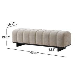 English Elm Indoor Channel Tufted Chenille Upholstered Bench Rubberwood Legs Entryway Dining N779P367309O
