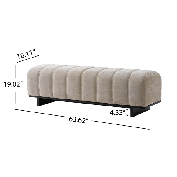 English Elm Indoor Channel Tufted Chenille Upholstered Bench Rubberwood Legs Entryway Dining N779P367309O