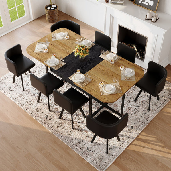 English Elm 9 Piece Industrial Modern Dining Set Two Tone Wood Table with 8 Pu Leather Chairs W3875S00106