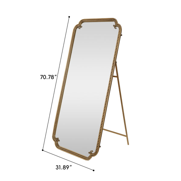 English Elm Full Length Cast Iron Floor Mirror Arched Beaded Frame Antique Gold Bedroom Accent W3040P455740