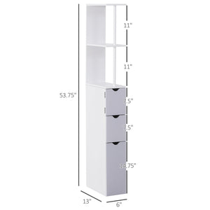 English Elm Narrow Mdf Bathroom Storage Tower with Open Shelves Cabinet and Drawers White T3971P470155