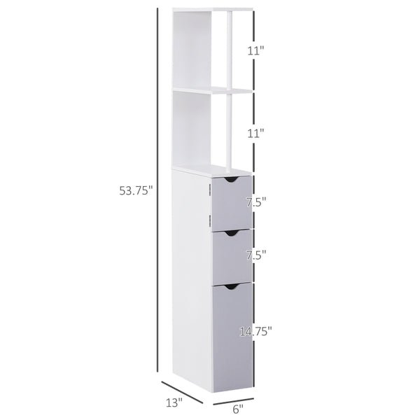 English Elm Narrow Mdf Bathroom Storage Tower with Open Shelves Cabinet and Drawers White T3971P470155