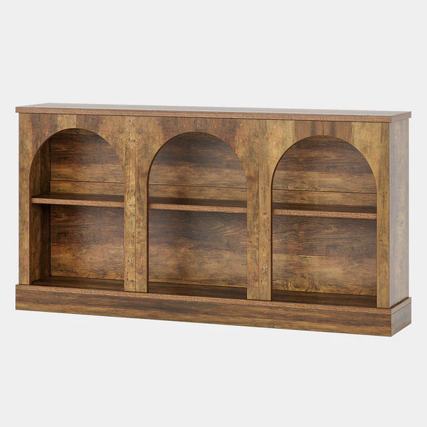 English Elm Practical Geometric Console Table with Matte Black Wood Grain Finish for Entryway or Sofa T3971P451570