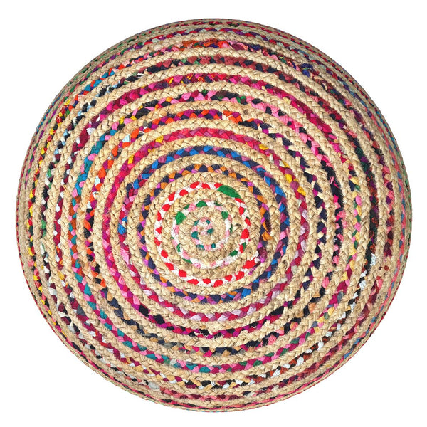 English Elm Margo Large Round Pouf Multicolor Jute Handcrafted Boho Ottoman 32" Plush Polystyrene Seat Accent B136P284187