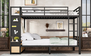 English Elm Queen Over Queen Metal Bunk Bed With Storage Shelves & Drawers - Stylish Space-Saving Solution For Teens W1580S00235-GIGA