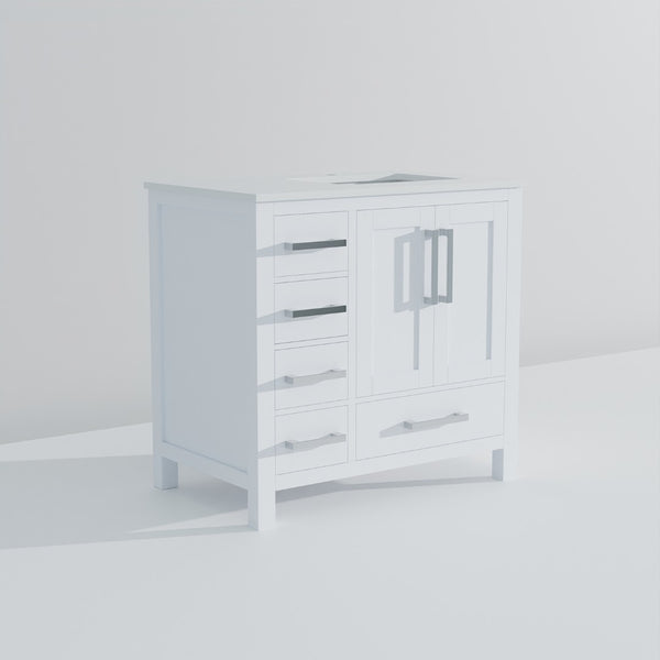 English Elm White Bath Vanity 36" W X 22" D With Elegant White Quartz Top, Soft-Close Drawers & Ample Storage B2731P258815-GIGA