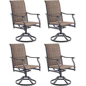 English Elm Outdoor Swivel Patio Dining Chairs Textilene Woven Set for Backyard Entertaining Brown T3623P433699