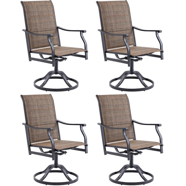 English Elm Outdoor Swivel Patio Dining Chairs Textilene Woven Set for Backyard Entertaining Brown T3623P433699