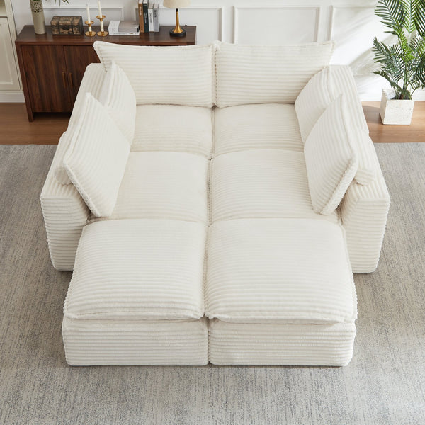 English Elm Cloud Corduroy U-shape Sectional with Ottoman Convertible Modular Living Room Sofa W2339S00134