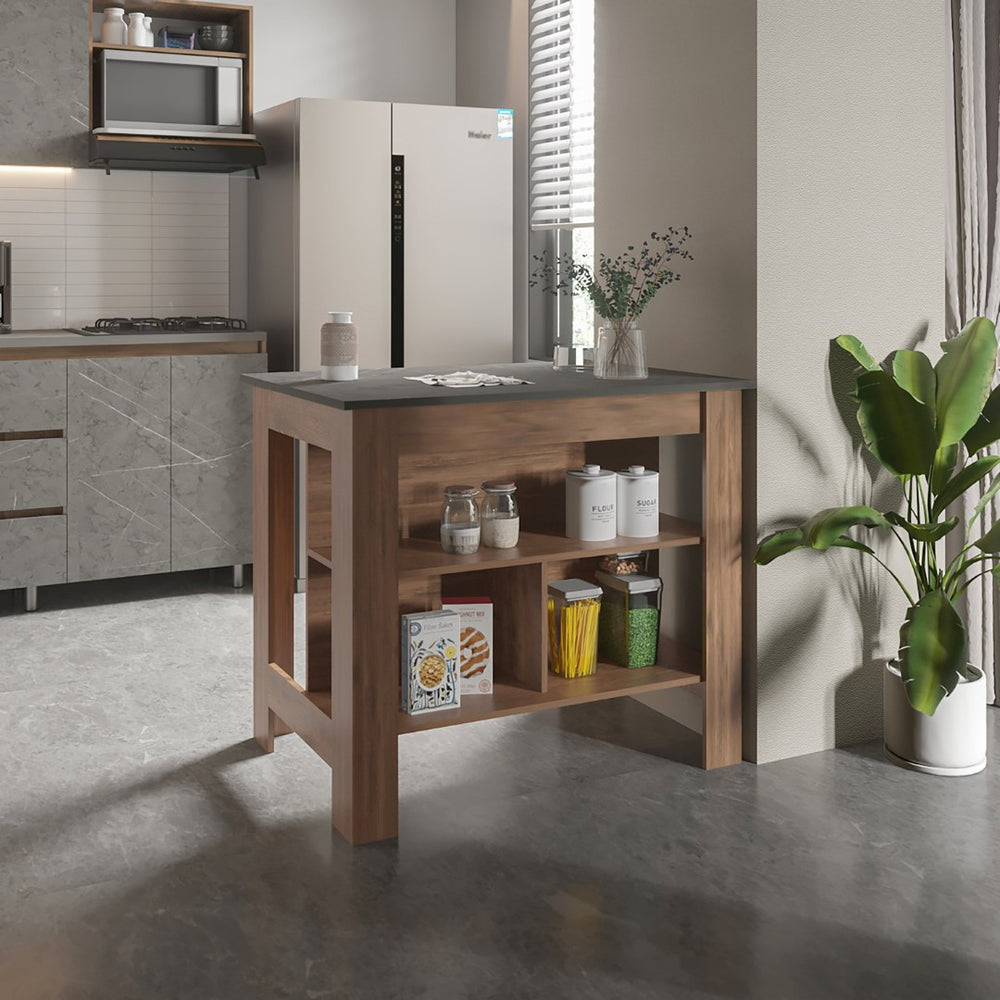 English Elm Rockaway 3-Shelf Kitchen Island In Dark Brown & Onix - Stylish, Durable Storage & Prep Solution! B06280051-GIGA