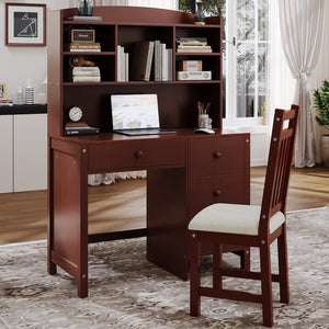 English Elm Vintage 40'' Home Executive Desk Set with Upholstered Chair and Built-In Bookshelf for Stylish Productivity Espresso 44 L x 23 W x 13.5 H N733P272894P