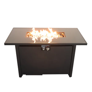 English Elm 25'' Steel Outdoor Fire Pit Table with Lid Smoked Glass Top, Push Ignition, Deck-Safe, NG-Ready B120P199397