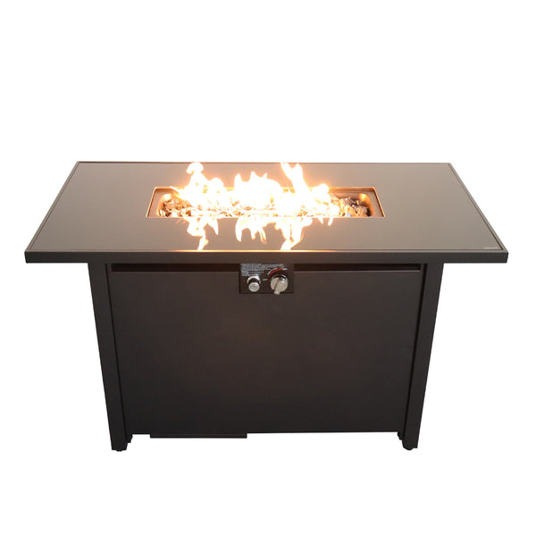 English Elm 25'' Steel Outdoor Fire Pit Table with Lid Smoked Glass Top, Push Ignition, Deck-Safe, NG-Ready B120P199397