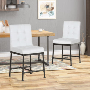 English Elm Christopher Knight Home® - COUNTER Button-Tufted White Wood Counter Stool Set of 2 with Industrial Metal Pipe Base, 38.8" H 65371.00WHI