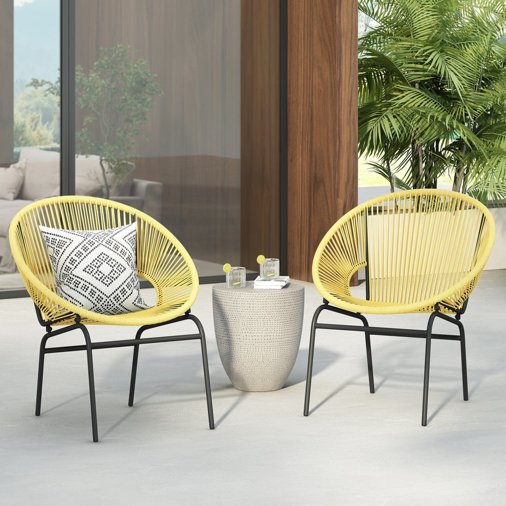 English Elm Christopher Knight Home® - NUSA Modern Outdoor Wicker Club Chairs Set of 2 with Durable PE Rattan Weave and Sleek Iron Frame Yellow N775P198603Y