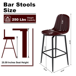 English Elm Modern Bar Stools 360° Swivel PU Seats with Back, Metal Legs, 25.6" Counter Height, Dark Brown Set of 2 W2699P358874