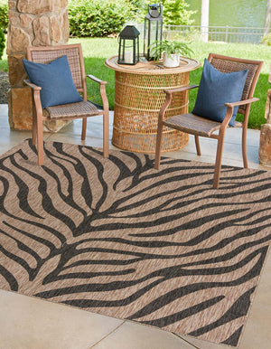 Unique Loom Outdoor Safari Tsavo Machine Made Animal Print Rug Natural, Ivory 10' 0" x 10' 0"
