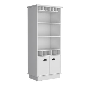 English Elm Dundee 70-Inch High Bar Cabinet with 10 Glass Doors, 5 Cubbies, 3 Shelves for Wine & Decor White 69 L x 24 W x 4 H B070S00320
