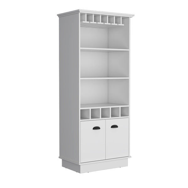 English Elm Dundee 70-Inch High Bar Cabinet with 10 Glass Doors, 5 Cubbies, 3 Shelves for Wine & Decor White 69 L x 24 W x 4 H B070S00320