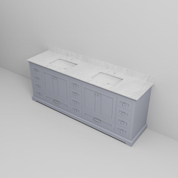 English Elm Dark Grey Double Bath Vanity 84" W x 22" D with Carrara Marble Top, Solid Wood, Soft-Close, Ample Storage B2731P258299