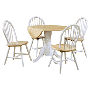 English Elm Greer 5-Piece Farmhouse Dining Set with Round Drop-Leaf Table and 4 Cozy White & Natural Chairs B062S00880