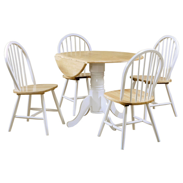 English Elm Greer 5-Piece Farmhouse Dining Set with Round Drop-Leaf Table and 4 Cozy White & Natural Chairs B062S00880