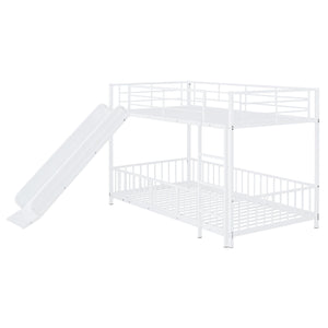 English Elm Twin Twin over Twin metal bunk bed with slide, guardrails and convertible loft design for safety and playfulness White SF000169AAK