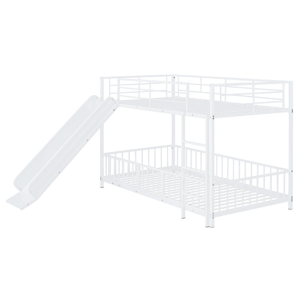 English Elm Twin Twin over Twin metal bunk bed with slide, guardrails and convertible loft design for safety and playfulness White SF000169AAK