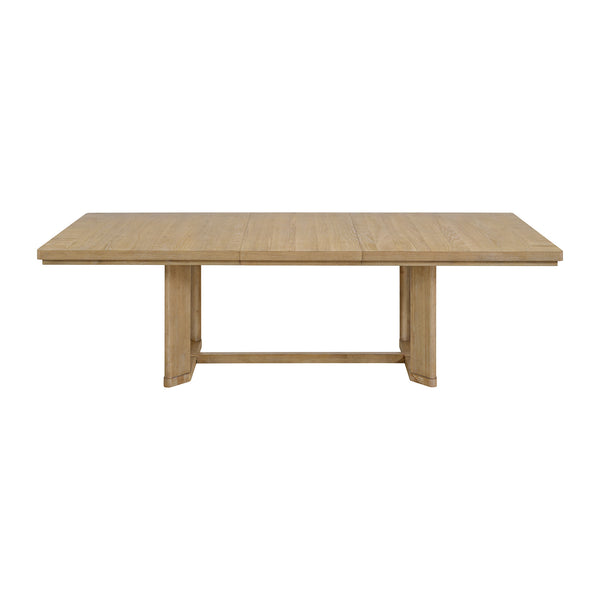 English Elm Wallace & Bay - Brown Trestle Table with Leaf – Contemporary Light Brown Wood Dining Table 80–104" Extendable, Easy-Care Elegance B361P384400