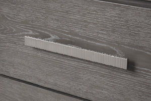 English Elm Unique Contemporary Chest with Cultured Stone Top, Reeded Panels, Silver Accents, Dovetail Drawers and Chrome Legs Warm Grey 42 L x 22 W x 56 H B2741P370873