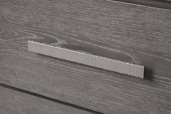 English Elm Unique Contemporary Chest with Cultured Stone Top, Reeded Panels, Silver Accents, Dovetail Drawers and Chrome Legs Warm Grey 42 L x 22 W x 56 H B2741P370873