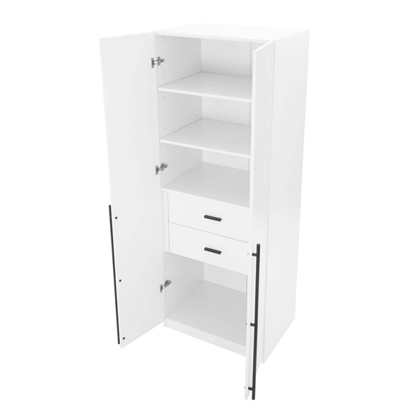 English Elm Lee 32" Wardrobe Closet White — Tall Slim Storage with 3 Shelves, 2 Soft-Close Drawers & Snap Assembly B365S00129