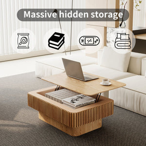 English Elm 38.6'' Fluted Lift-top Coffee Table with Hidden Storage Adjustable Modern Matte Surface Natural Wood W1435P293218