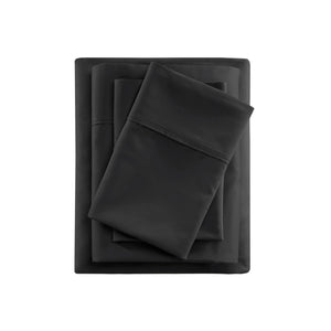 English Elm 4 Pcs Full Cooling Cotton Blend Sheet Set In Elegant Black - Breathable, Soft, And Easy Care! B035P319673