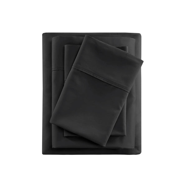 English Elm 4 Pcs Full Cooling Cotton Blend Sheet Set In Elegant Black - Breathable, Soft, And Easy Care! B035P319673