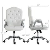 English Elm Vinsetto Home Office Chair, Velvet Computer Chair, Button Tufted Desk Chair With Swivel Wheels, Adjustable Height, and Tilt Function, White