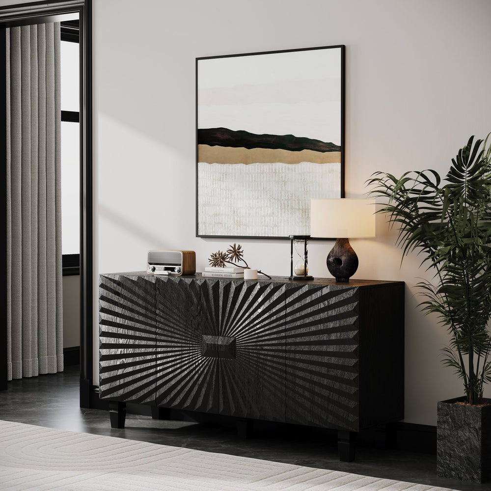 English Elm 59'' Sunburst Sideboard with Solid Wood Legs Mid Century Modern Storage for Dining Entryway W2263P450592