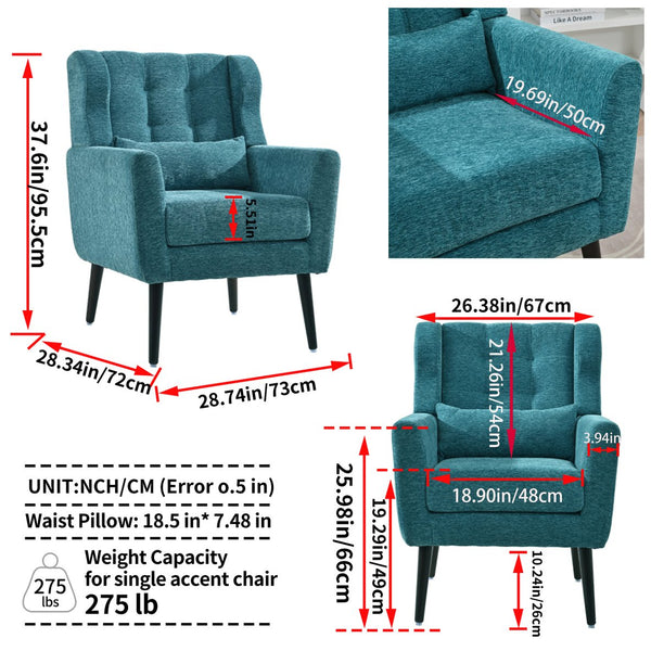 English Elm Modern Accent Chair with Ergonomic Chenille Upholstery, Padded Foam Seat and Solid Wood Legs, Stylish Lounge Seating for Living Room Bedroom Reading Nook Teal W1028P162721