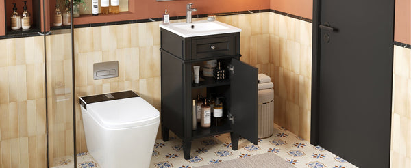 English Elm 16-inch French Style Freestanding Vanity Set with Ceramic Sink and Soft Close Cabinet Black N710P405388B
