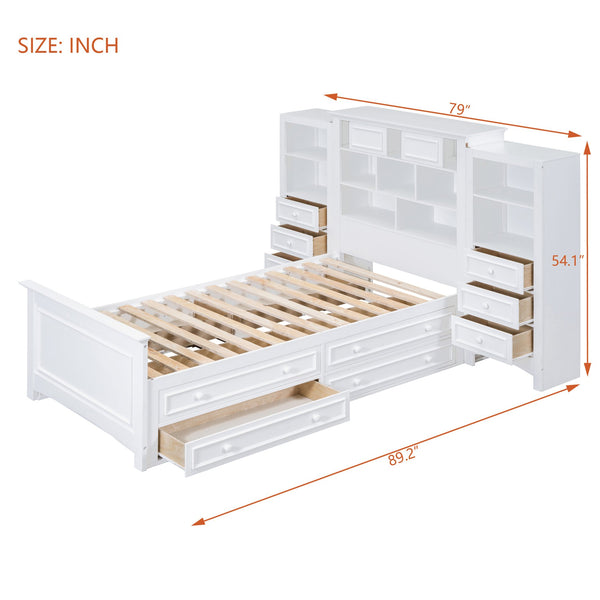 English Elm Twin Pine Wood Platform Bed with Integrated Cabinet and Spacious Drawer Storage System White LP000761AAK-1