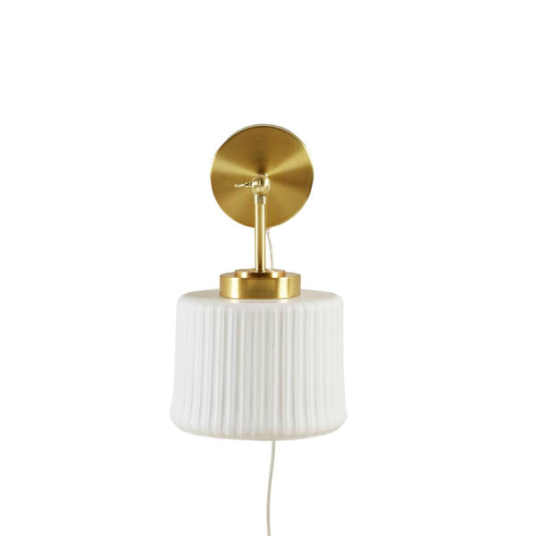 English Elm White Ceramic Wall Sconce Gold Adjustable Swing Arm, Porcelain Shade, 12.5"H, Modern Glam Light Fixture B035P264534