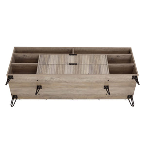 English Elm Dumbo 63" Fluted Media Console with Gold Legs, 2 Drawers, 6 Shelves & Wire Management Elegance Grey B365P397919