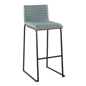English Elm Mason Mara 30" Barstool Set Of 2 - Contemporary Black Metal, Walnut Wood & Green Fabric Seating B202P222243